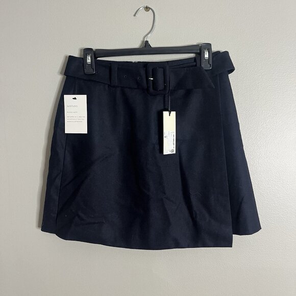Suistudio Pure Wool Size 4 Belted Mini Navy Blue Skirt - Picture 1 of 8